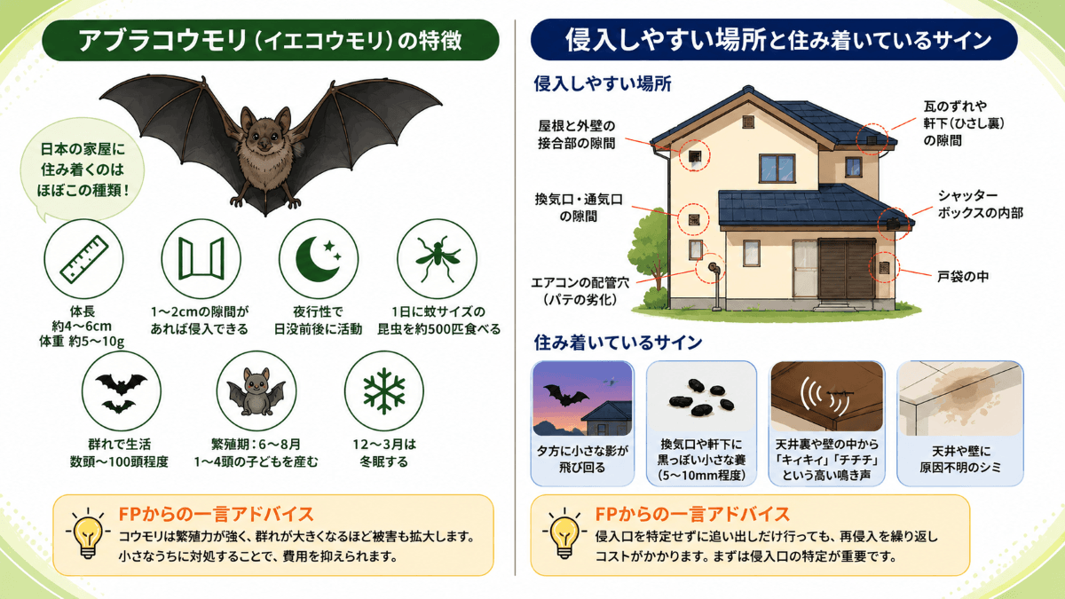 なぜコウモリは家に住み着く？アブラコウモリの生態と侵入経路