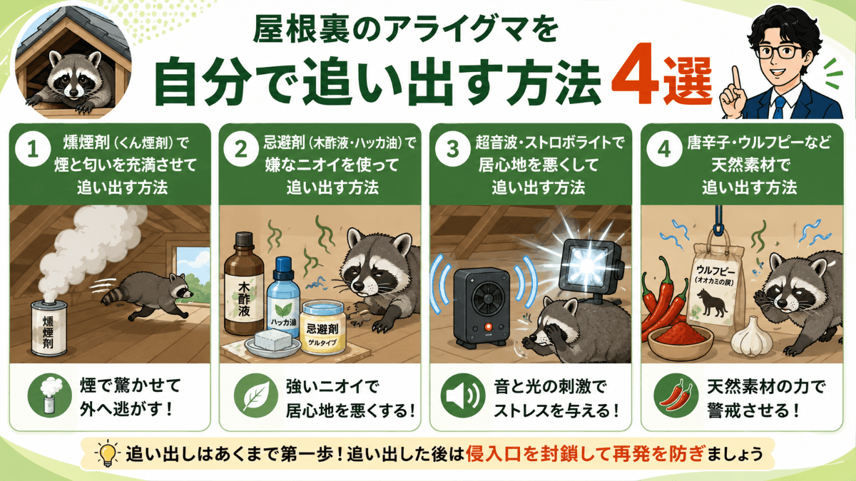 屋根裏のアライグマを自分で追い出す方法4選