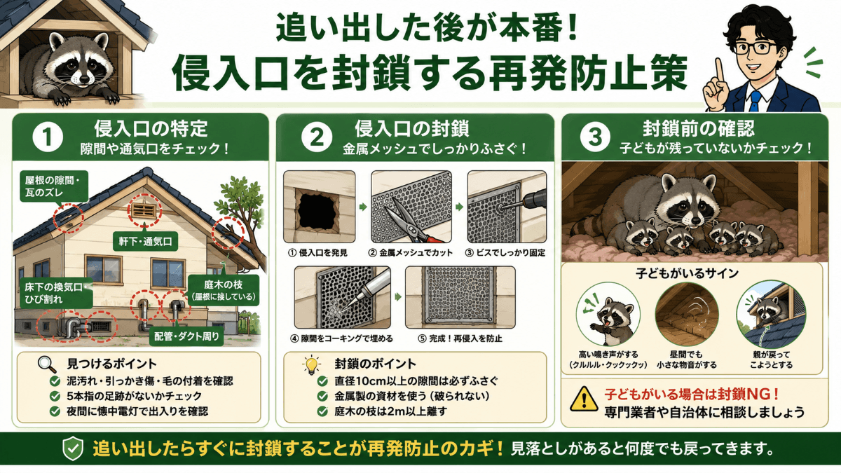 追い出した後が本番！アライグマの侵入口を封鎖する再発防止策