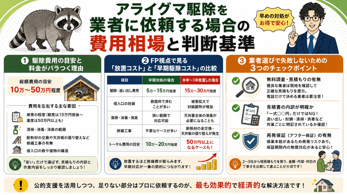 アライグマ駆除を業者に依頼する場合の費用相場と判断基準