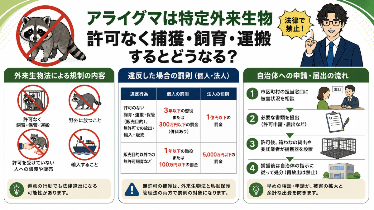 アライグマは特定外来生物｜許可なく捕獲・飼育・運搬するとどうなる？