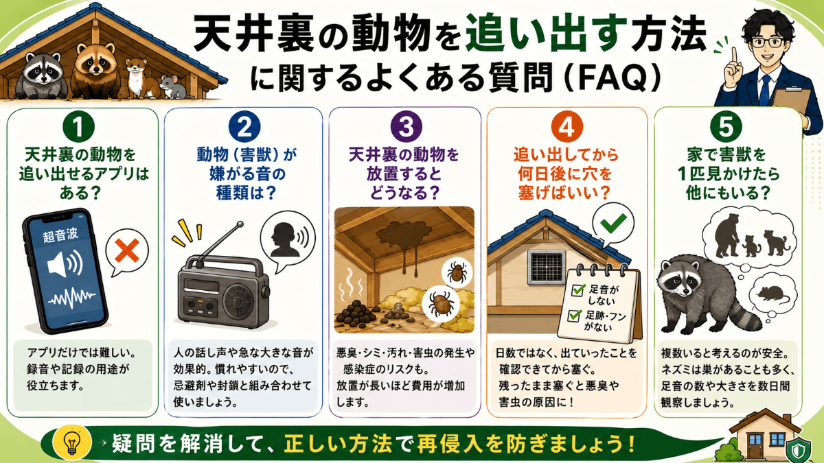 天井裏の動物を追い出す方法に関するよくある質問(FAQ)