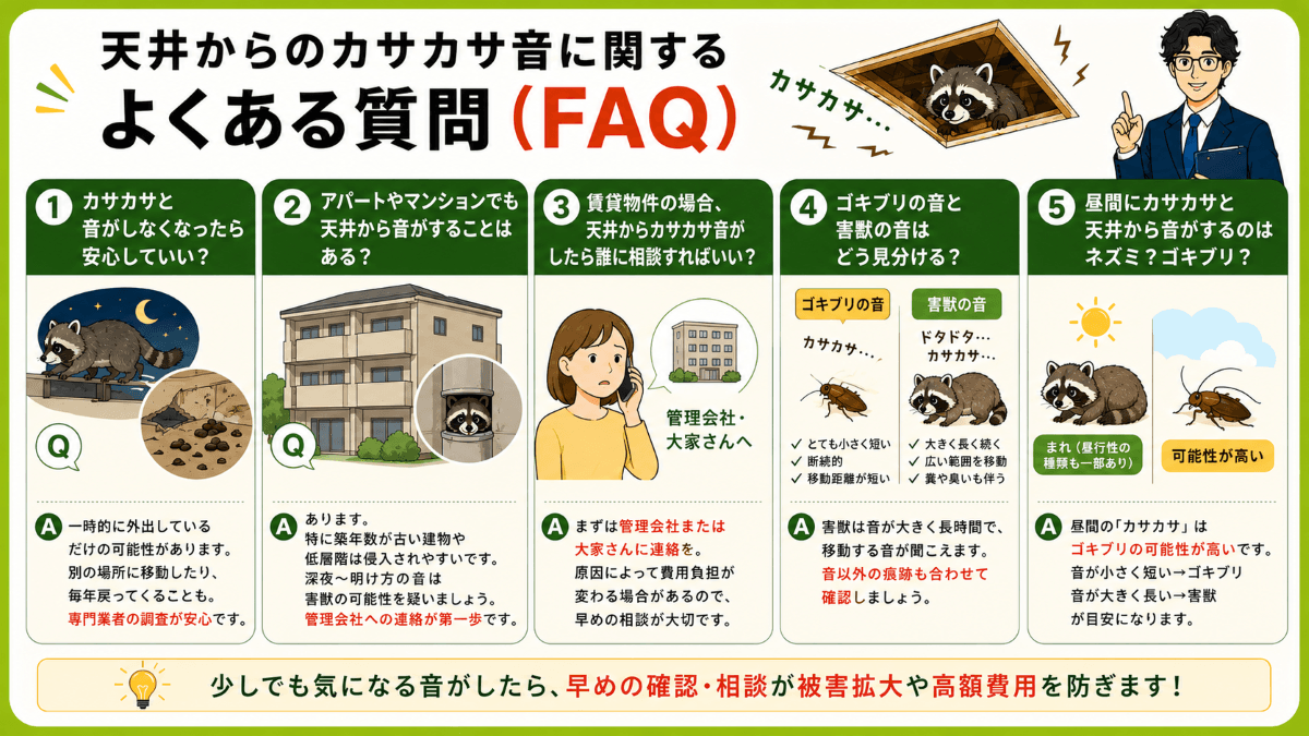 天井からのカサカサ音に関するよくある質問(FAQ)