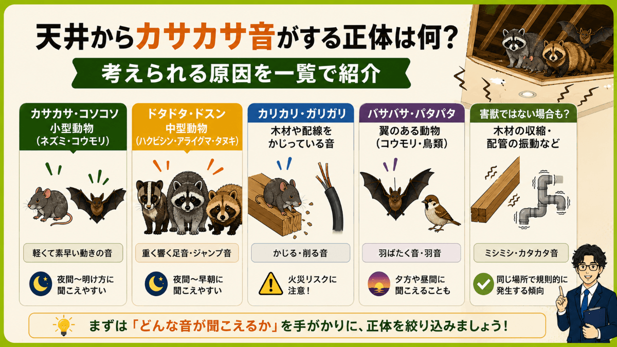 天井からカサカサ音がする正体は何?考えられる原因を一覧で紹介