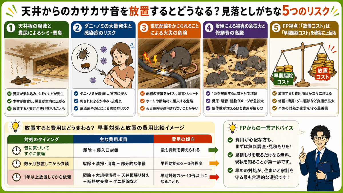 天井からのカサカサ音を放置するとどうなる?見落としがちな5つのリスク