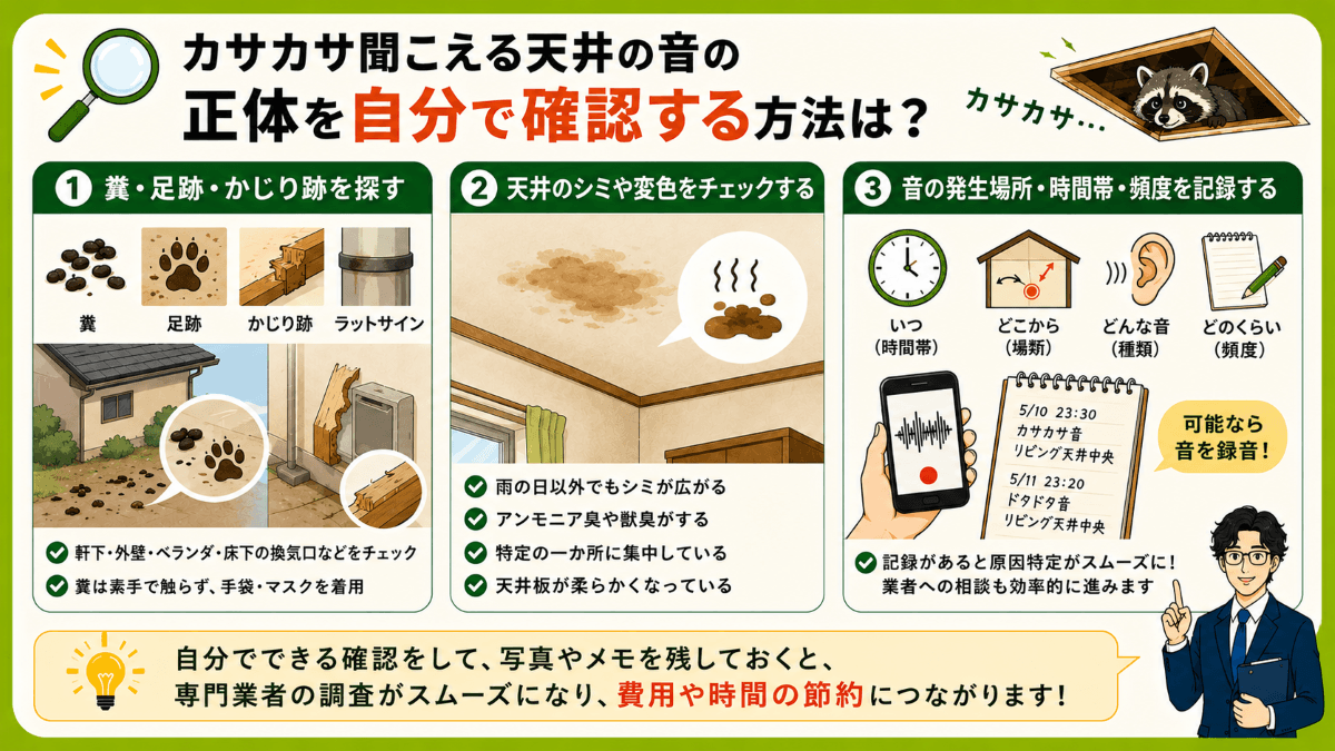 カサカサ聞こえる天井の音の正体を自分で確認する方法は?