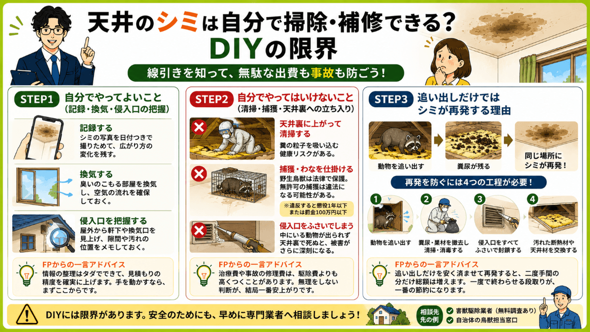 天井のシミは自分で掃除・補修できる?DIYの限界