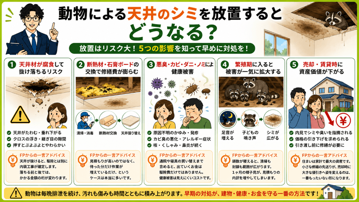 動物による天井のシミを放置するとどうなる?