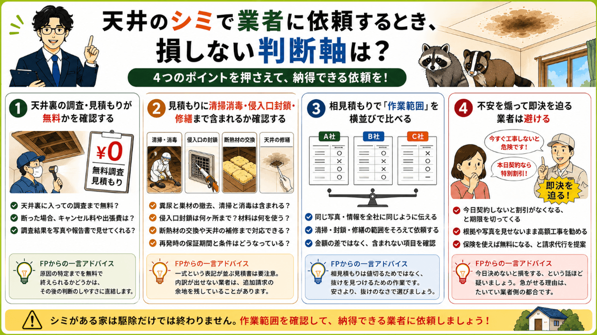 天井のシミで業者に依頼するとき、損しない判断軸は?