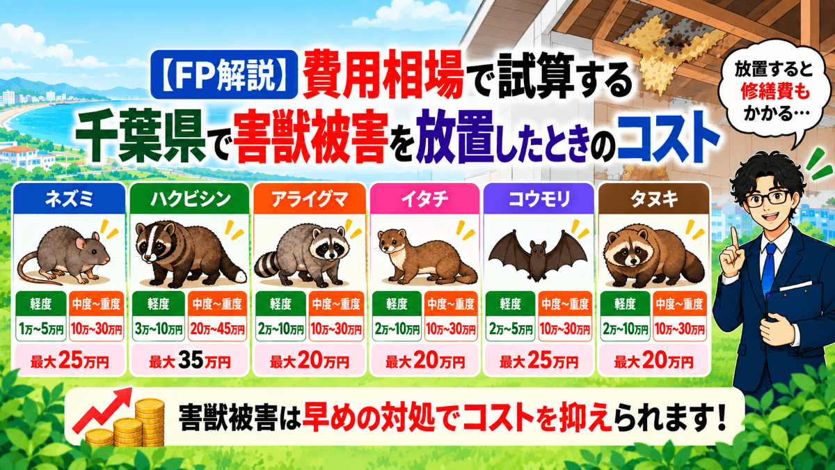 【FP解説】費用相場で試算する千葉県で害獣被害を放置したときのコスト
