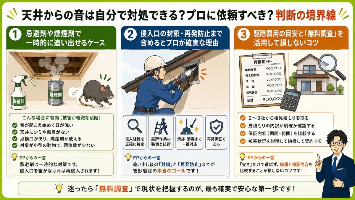 天井からの音は自分で対処できる?プロに依頼すべき?判断の境界線