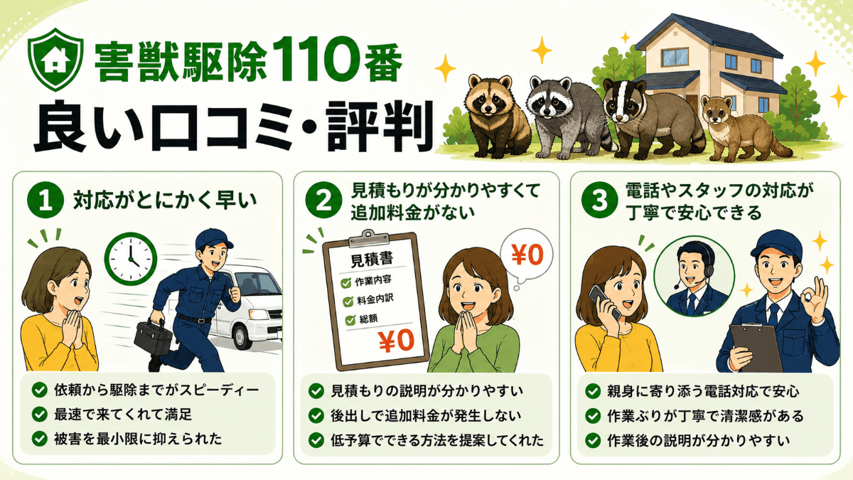 害獣駆除110番の良い口コミ・評判