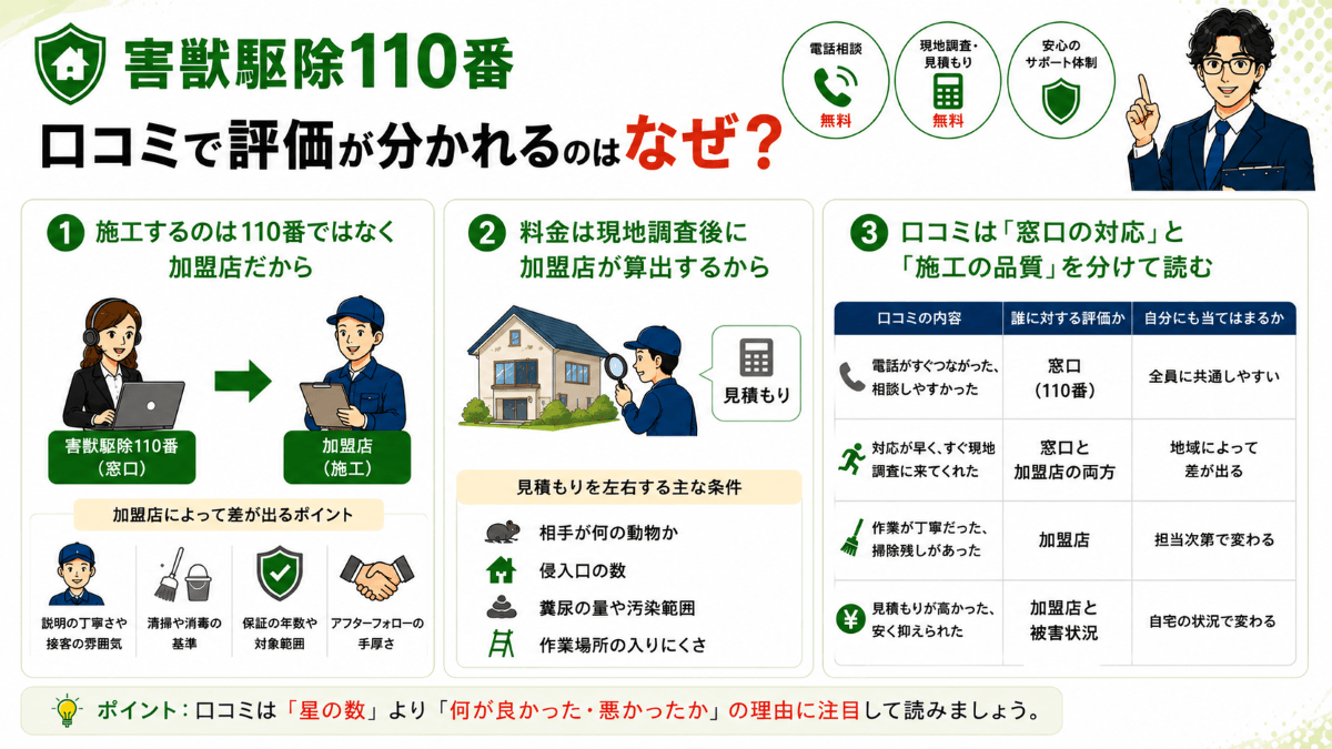 害獣駆除110番の口コミで評価が分かれるのはなぜ？
