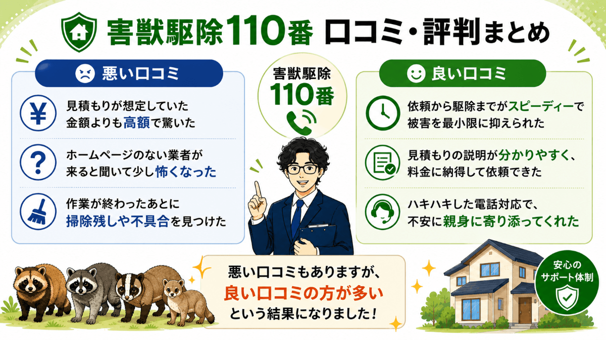 害獣駆除110番の口コミ・評判まとめ