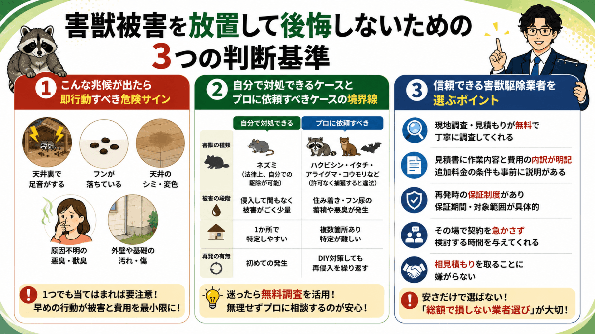 害獣被害を放置して後悔しないための3つの判断基準