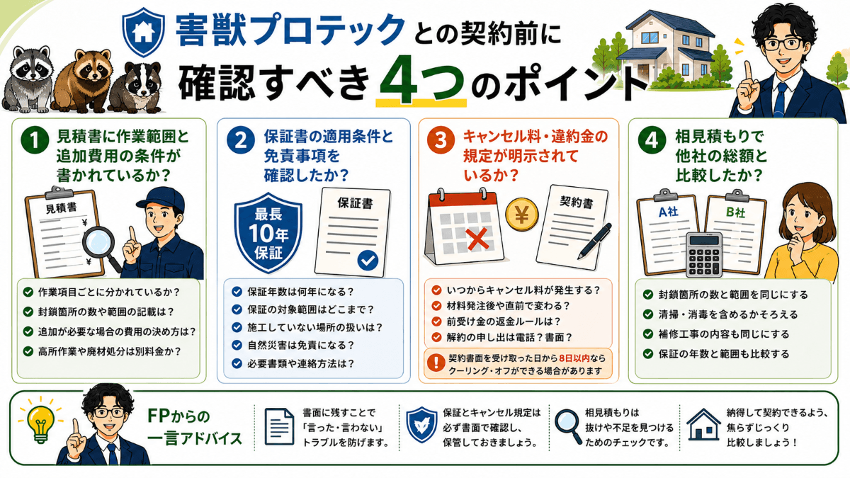 【FP視点】害獣プロテックとの契約前に確認すべき4つのポイント