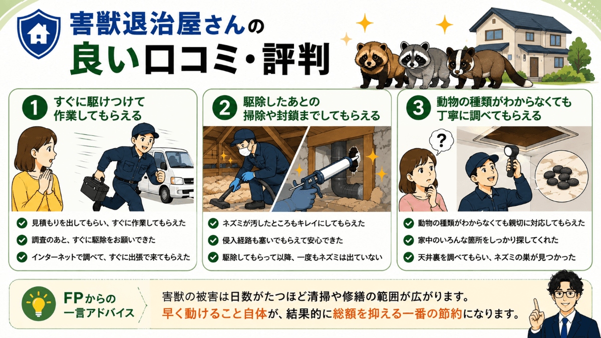 害獣退治屋さんの良い口コミ・評判