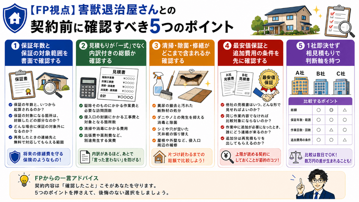 【FP視点】害獣退治屋さんとの契約前に確認すべき5つのポイント