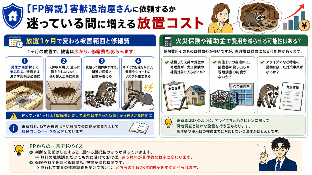 【FP解説】害獣退治屋さんに依頼するか迷っている間に増える放置コスト