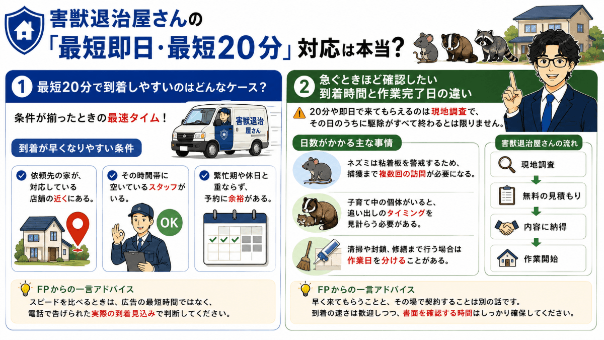 害獣退治屋さんの「最短即日・最短20分」対応は本当？