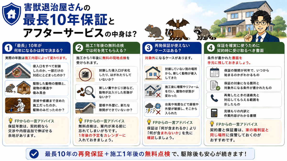害獣退治屋さんの最長10年保証とアフターサービスの中身は？