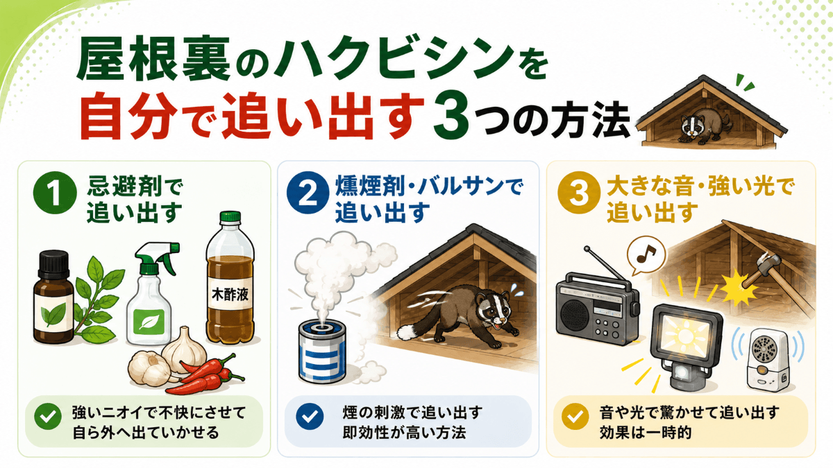 屋根裏のハクビシンを自分で追い出す3つの方法