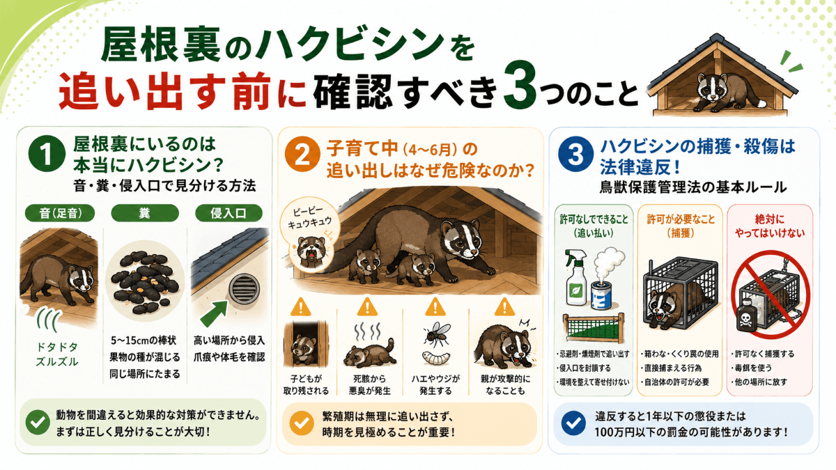 屋根裏のハクビシンを追い出す前に確認すべき3つのこと