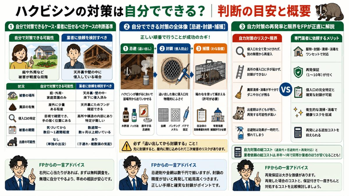 ハクビシンの対策は自分でできる？判断の目安と概要