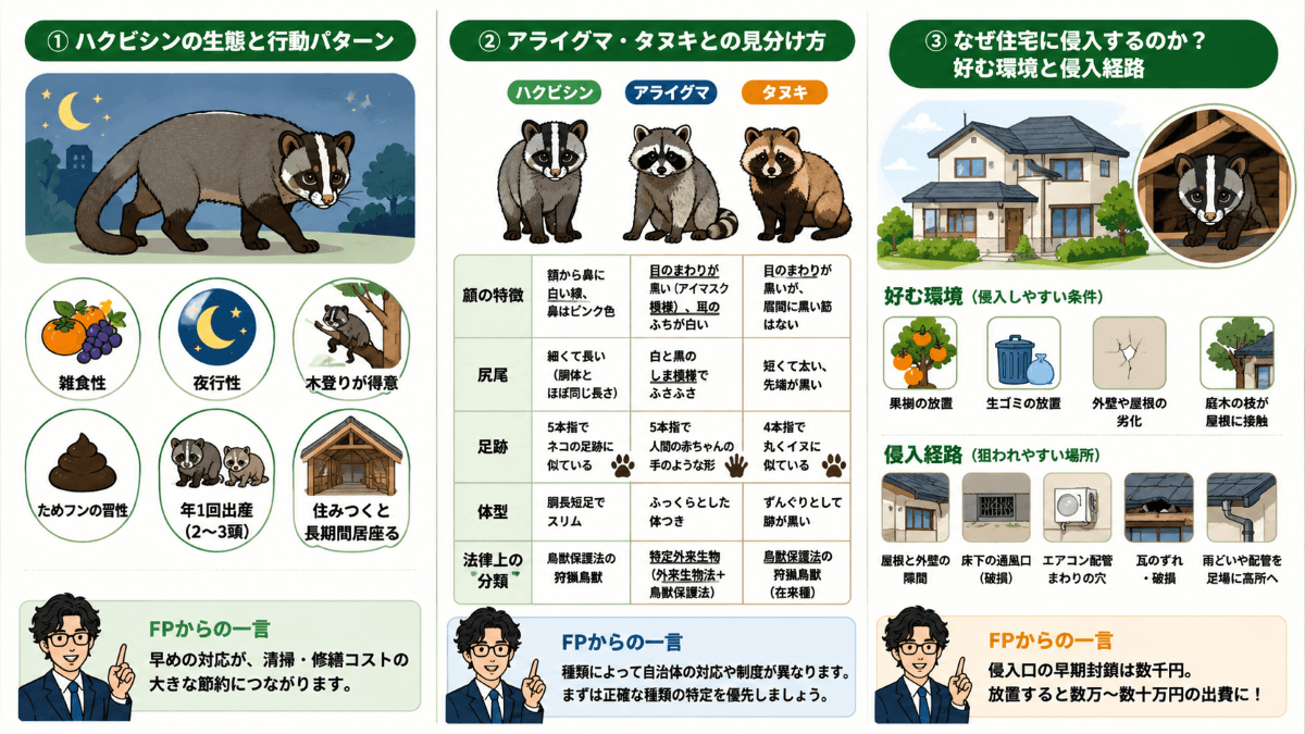 ハクビシンとはどんな動物？住宅に棲みつく理由