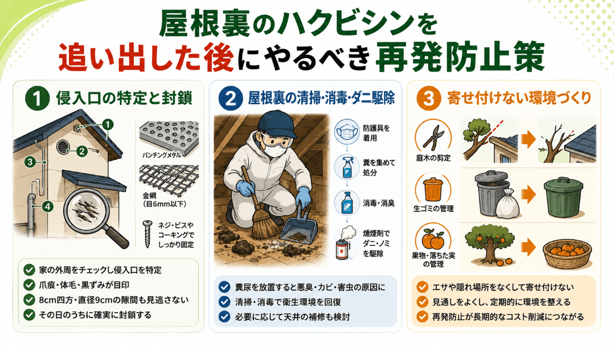 屋根裏のハクビシンを追い出した後にやるべき再発防止策