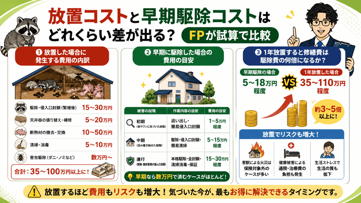 放置コストと早期駆除コストはどれくらい差が出る?FPが試算で比較