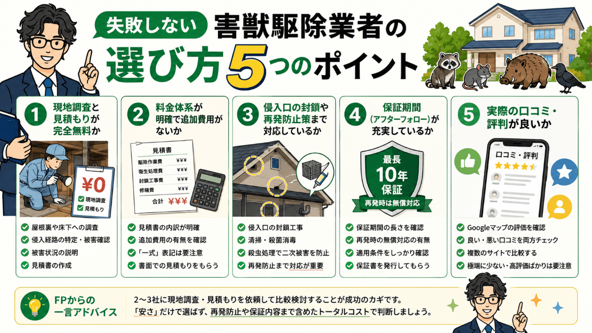 失敗しない害獣駆除業者の選び方5つのポイント