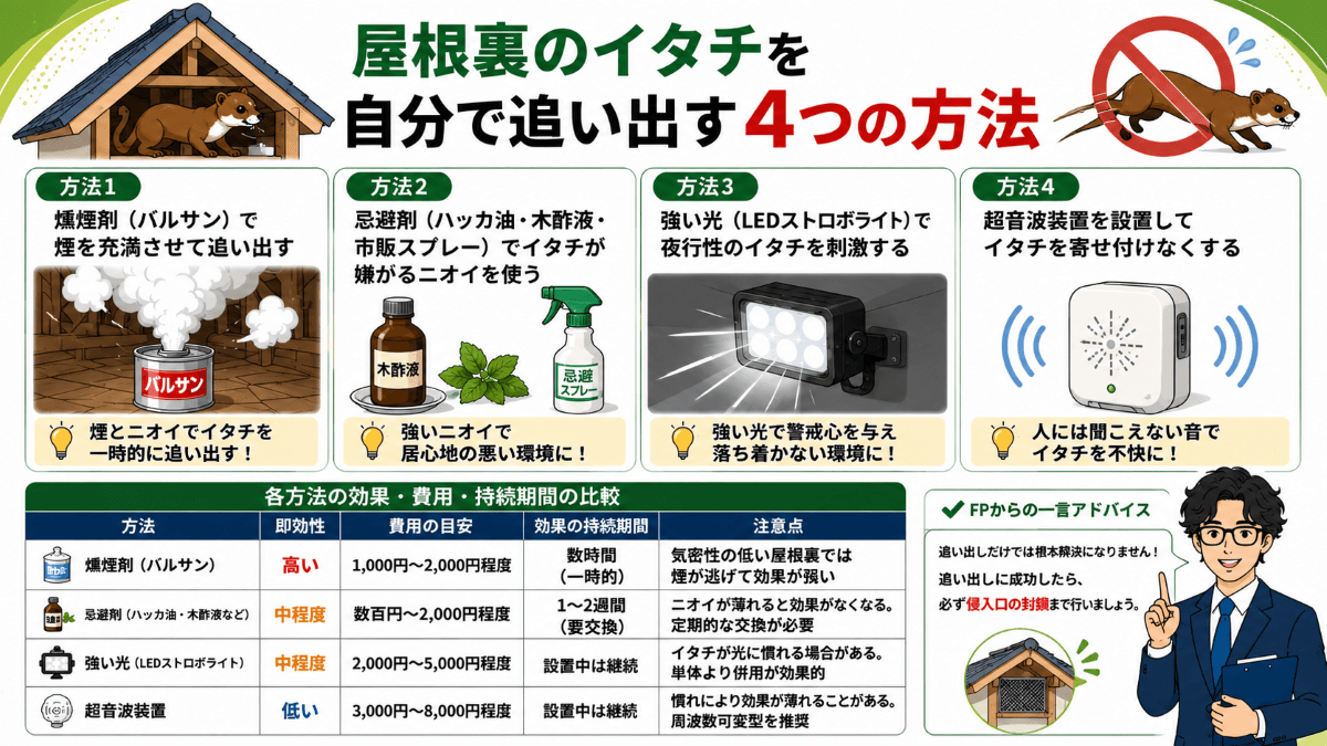 屋根裏のイタチを自分で追い出す4つの方法
