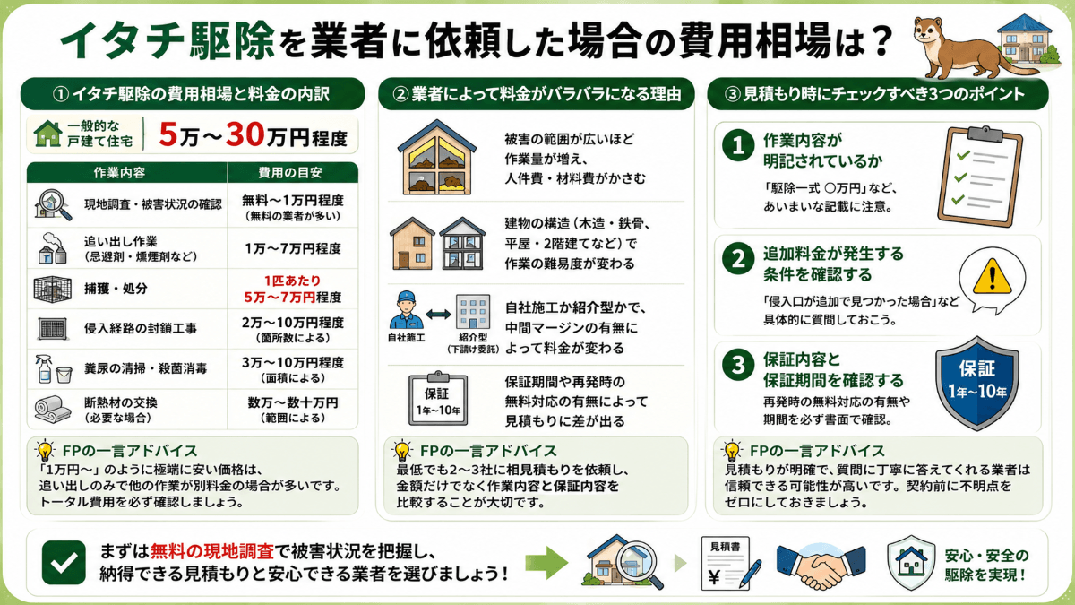 イタチ駆除を業者に依頼した場合の費用相場は?