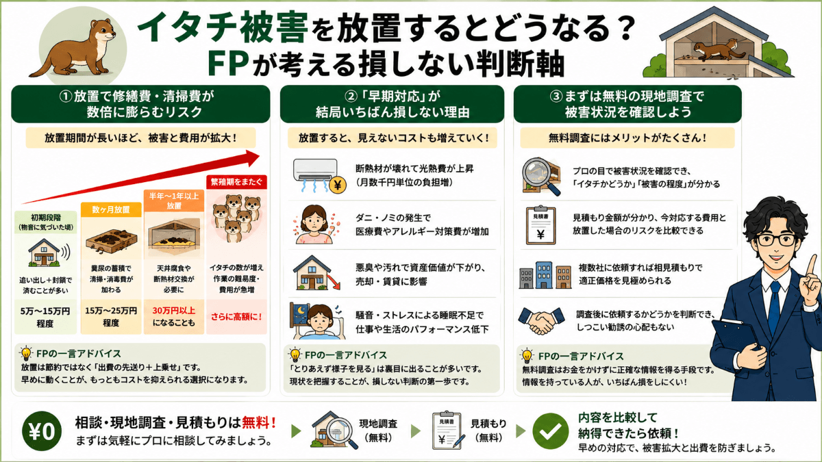 イタチ被害を放置するとどうなる?FPが考える損しない判断軸