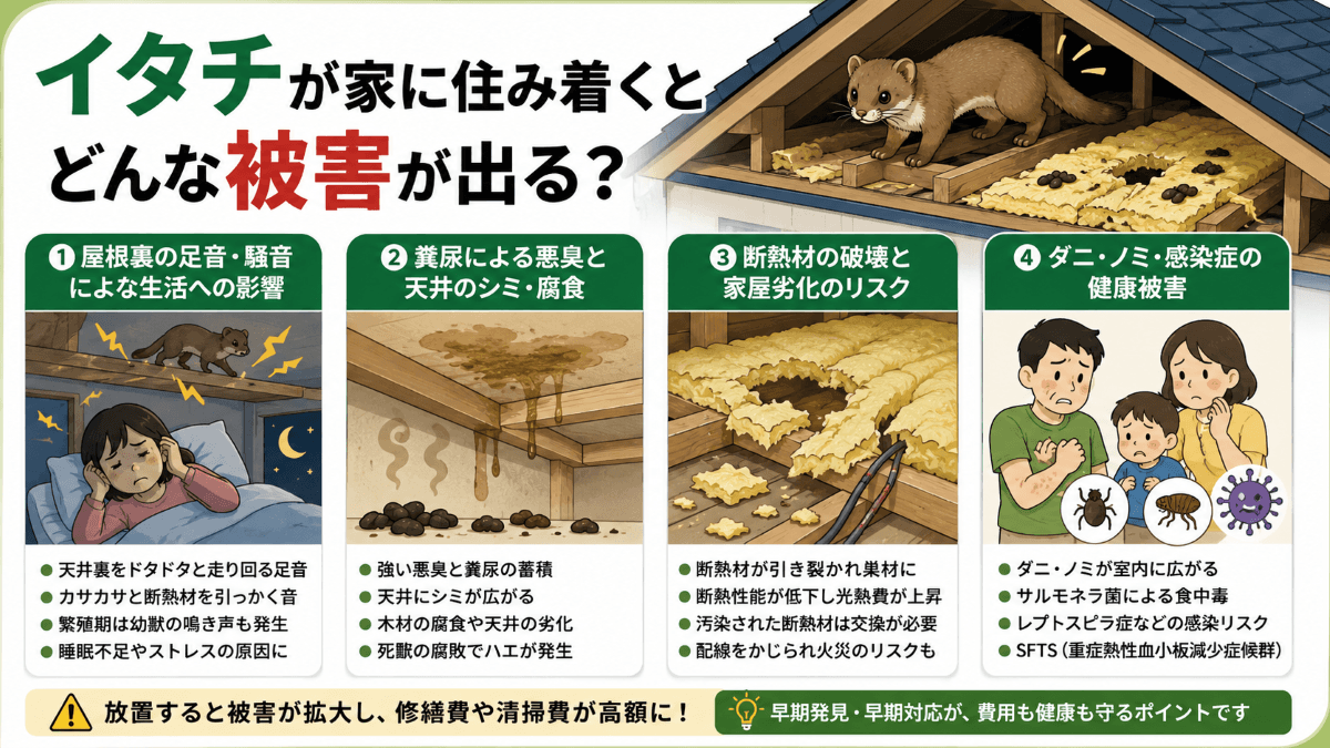 イタチが家に住み着くとどんな被害が出る?