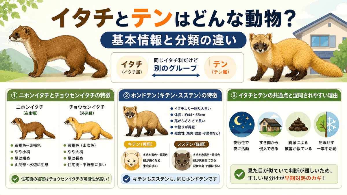 イタチとテンはどんな動物?基本情報と分類の違い