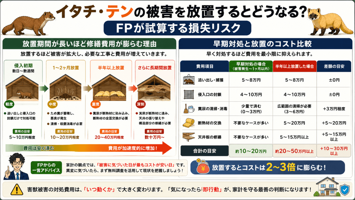 イタチ・テンの被害を放置するとどうなる?FPが試算する損失リスク
