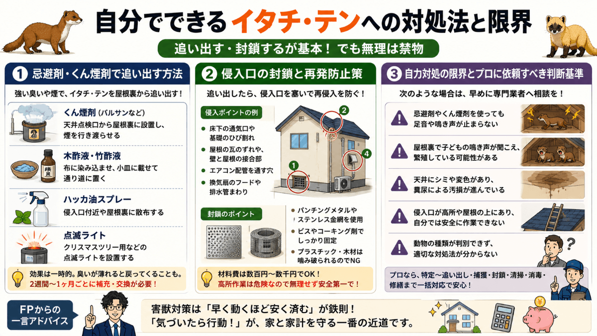自分でできるイタチ・テンへの対処法と限界