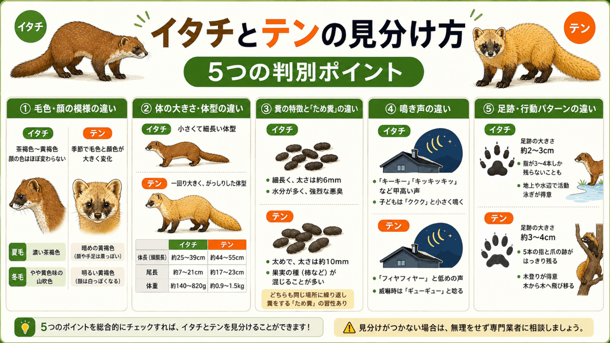 イタチとテンの見分け方は?5つの判別ポイント