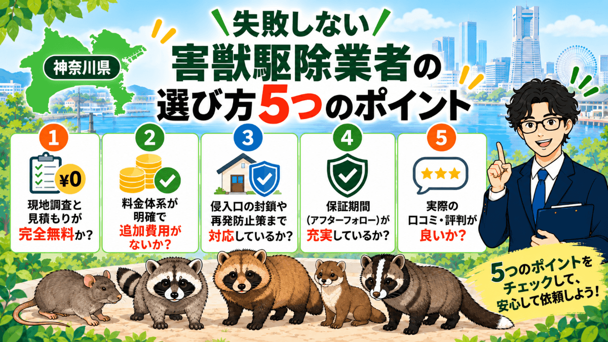 神奈川県で失敗しない害獣駆除業者の選び方5つのポイント
