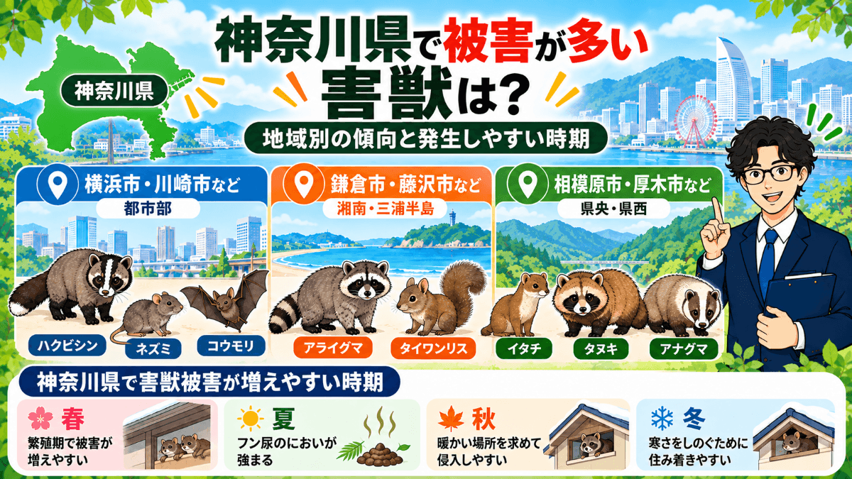 神奈川県で被害が多い害獣は?地域別の傾向と発生しやすい時期
