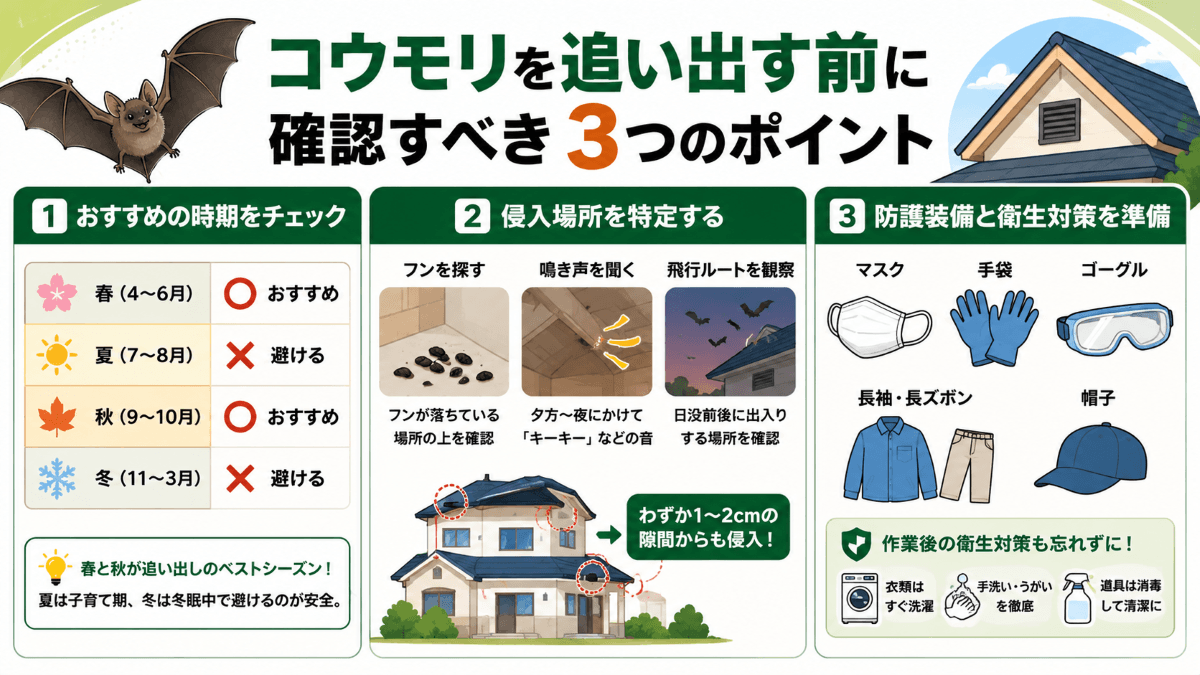 コウモリを追い出す前に確認すべき3つのポイント