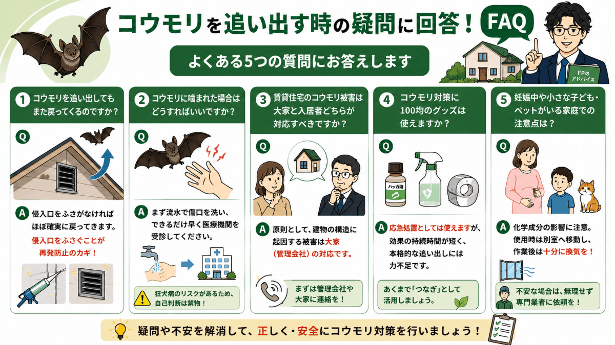 コウモリを追い出す時に気になる疑問に回答(FAQ)