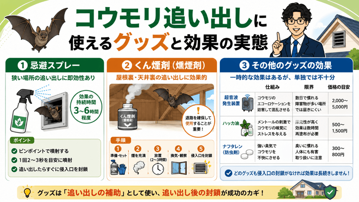 コウモリ追い出しに使えるグッズと効果の実態