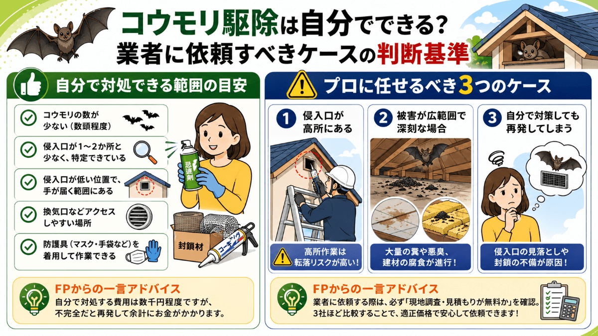 コウモリ駆除は自分でできる？業者に依頼すべきケースの判断基準