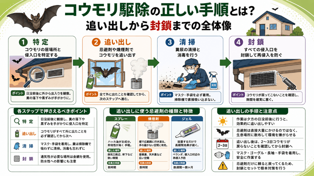 コウモリ駆除の正しい手順とは？追い出しから封鎖までの全体像