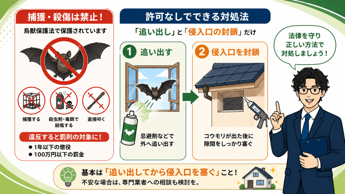 コウモリ駆除を自分でできない理由は？鳥獣保護法による制約