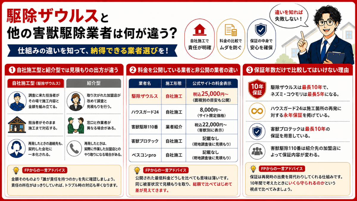 駆除ザウルスと他の害獣駆除業者は何が違う?