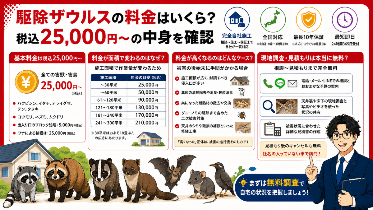 駆除ザウルスの料金はいくら?税込25,000円~の中身を確認